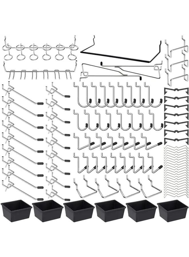107pcs Silvery Grey Garage Tool Organizer Hooks Set With Nail Board Box - Image 1